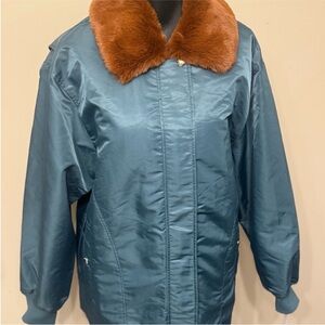 NWT Blanknyc Women's Teal Jacket with Faux Fur Collar L